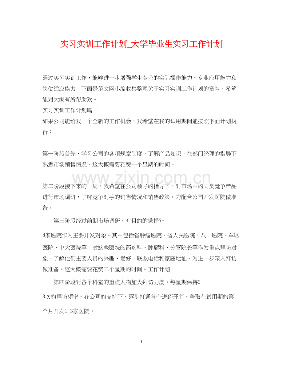 实习实训工作计划_大学毕业生实习工作计划.docx_第1页