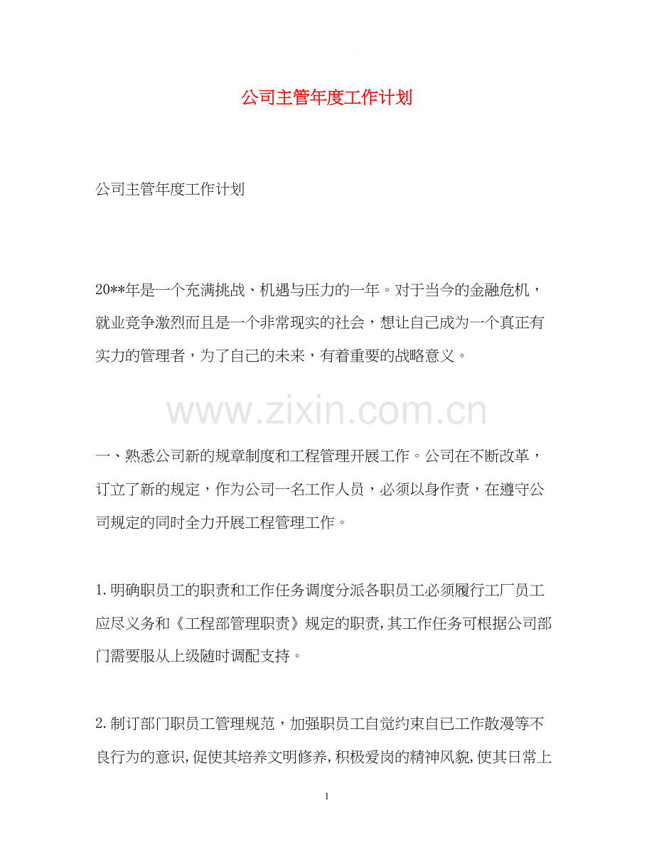 公司主管年度工作计划2.docx_第1页