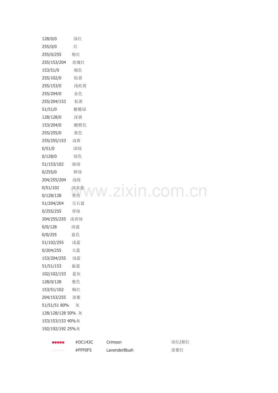 常见颜色的RGB值 (全).docx_第1页