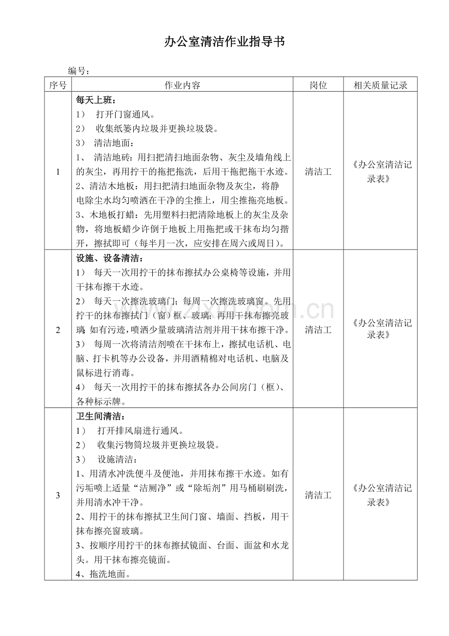 办公室清洁作业指导书.doc_第1页