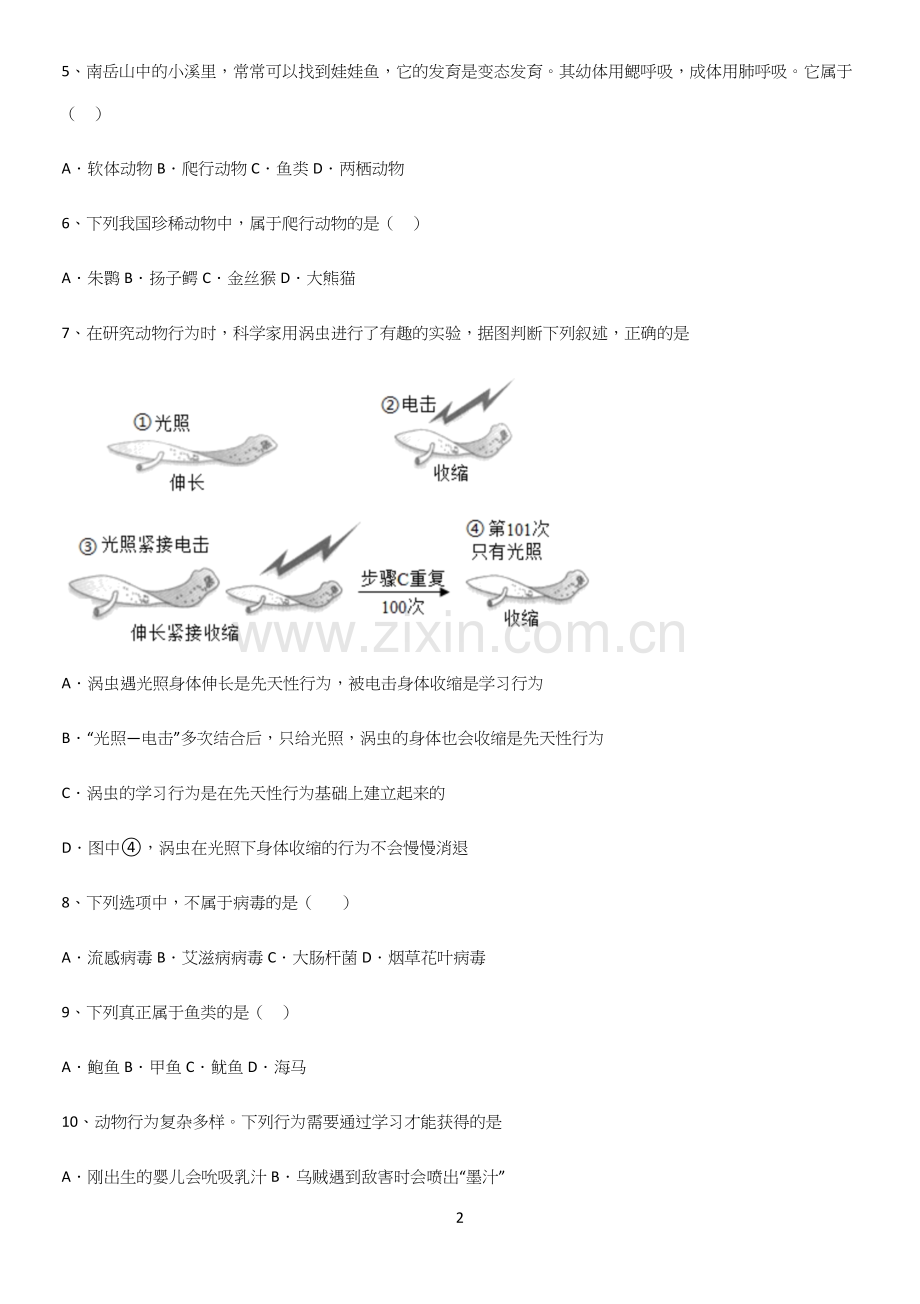 通用版初中生物八年级上册第五单元生物圈中的其他生物基础知识手册.docx_第2页