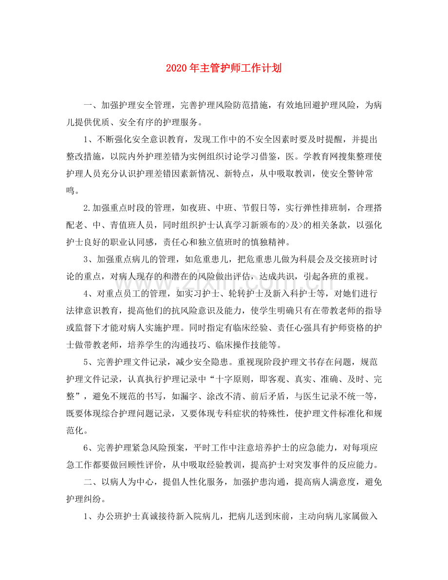 2020年主管护师工作计划.docx_第1页