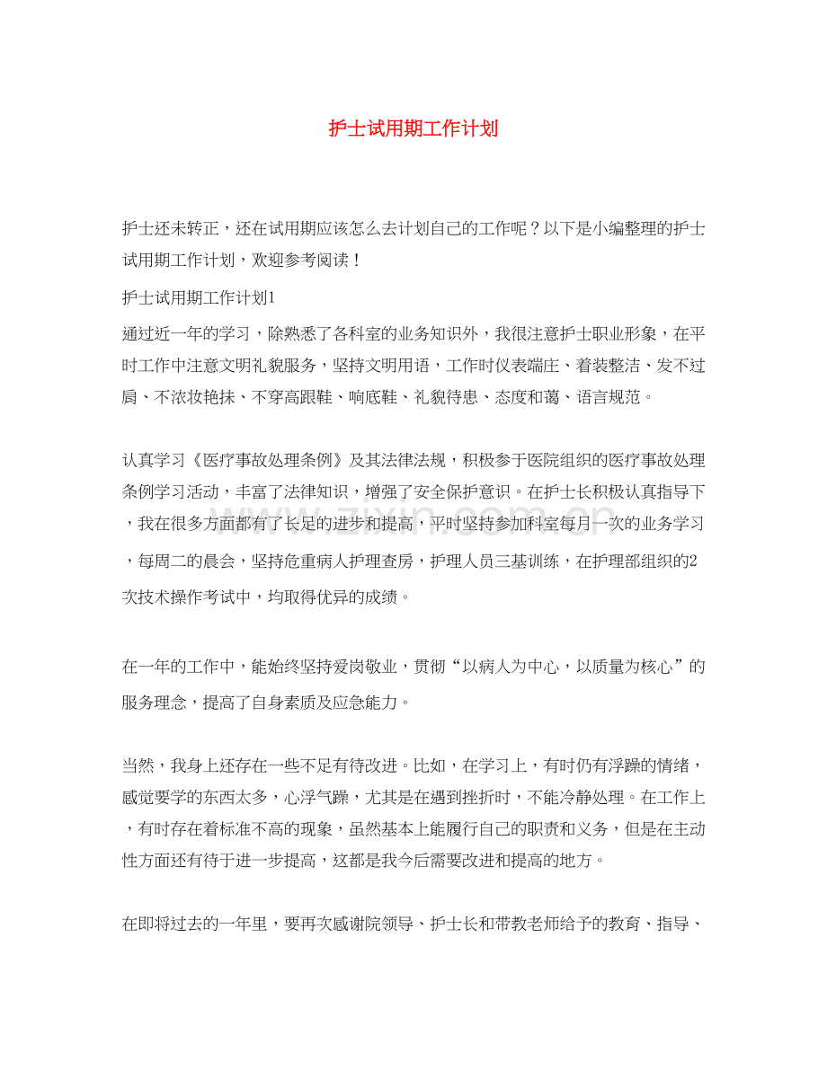 护士试用期工作计划.docx_第1页