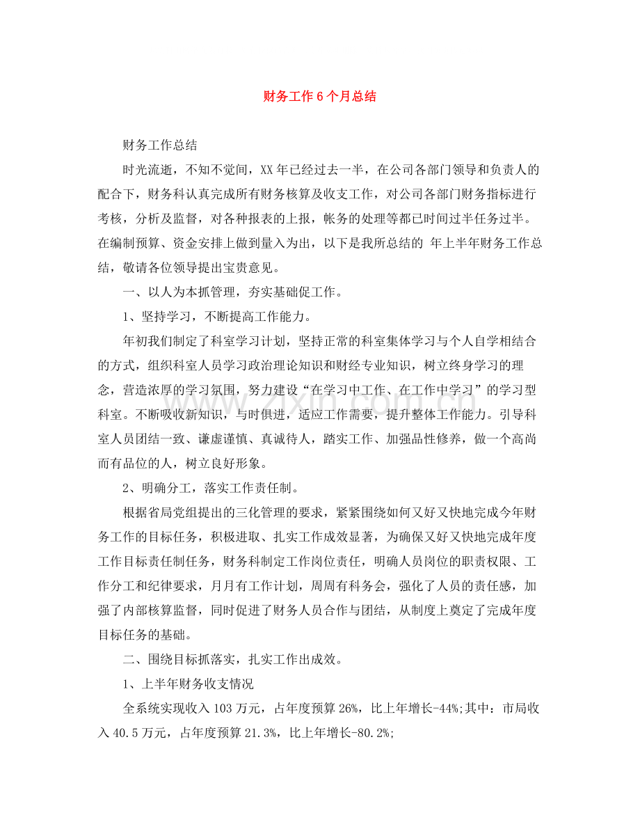 财务工作6个月总结.docx_第1页