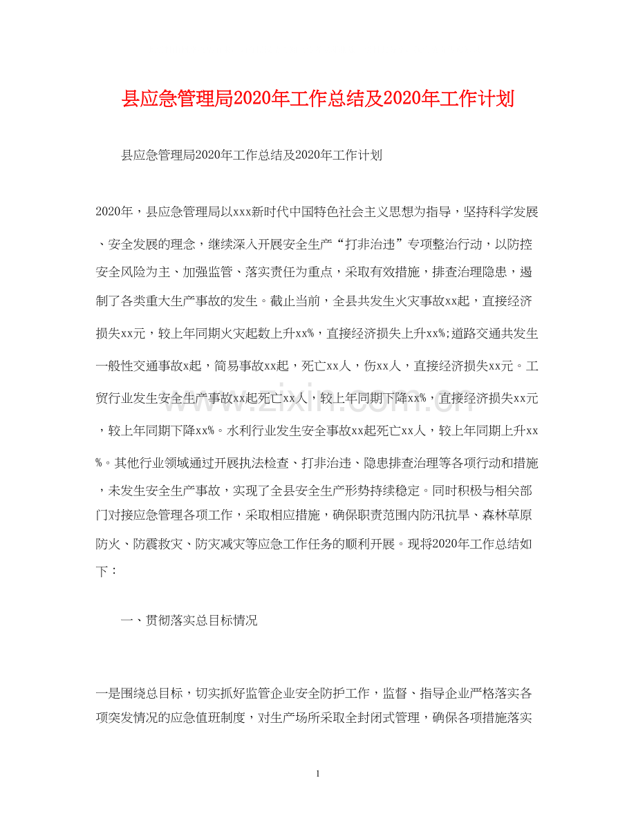 经典范文县应急管理局年工作总结及年工作计划.docx_第1页