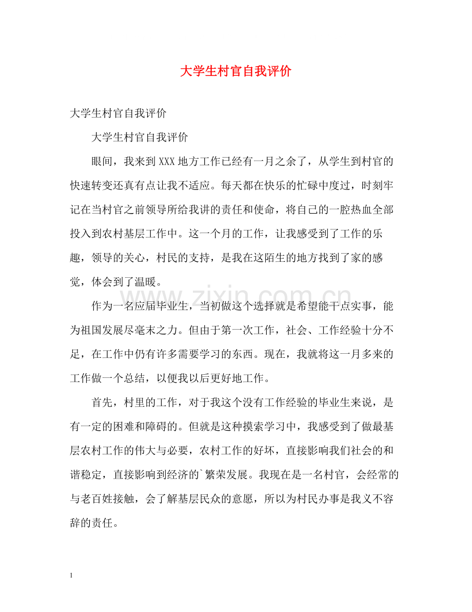 大学生村官自我评价.docx_第1页