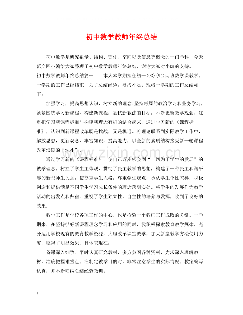 初中数学教师年终总结.docx_第1页