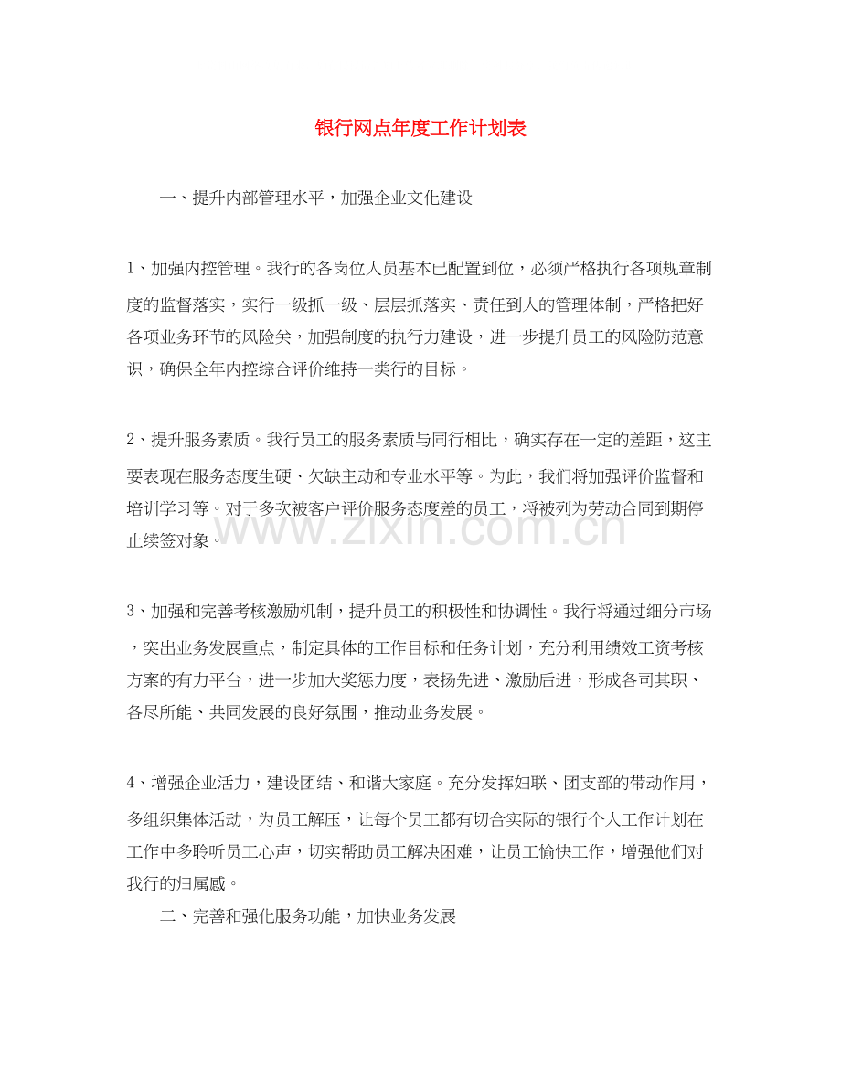 银行网点年度工作计划表.docx_第1页