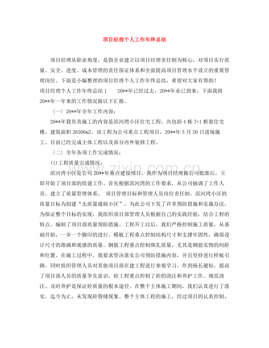 项目经理个人工作年终总结.docx_第1页