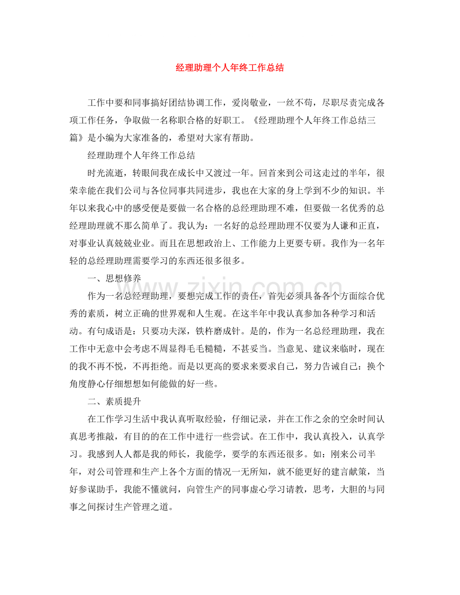 经理助理个人年终工作总结.docx_第1页