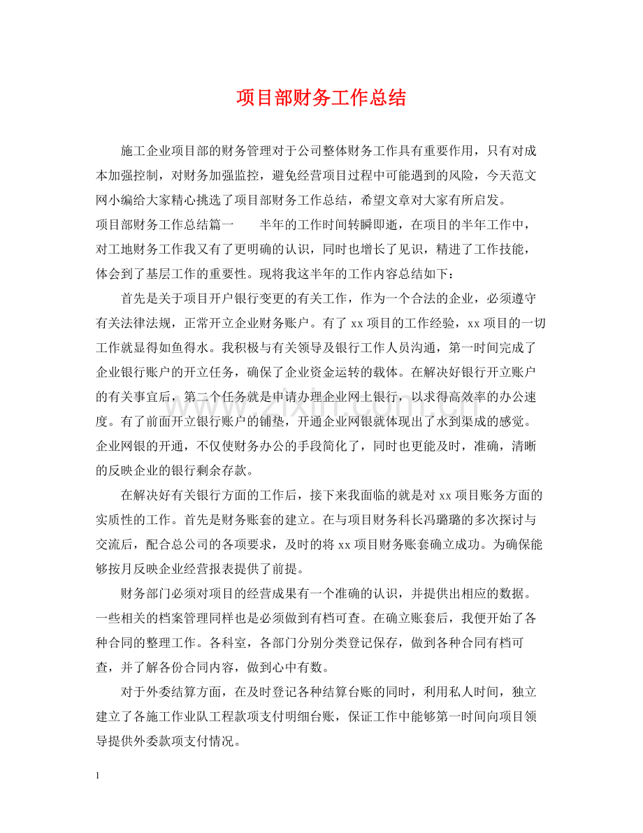 项目部财务工作总结.docx_第1页