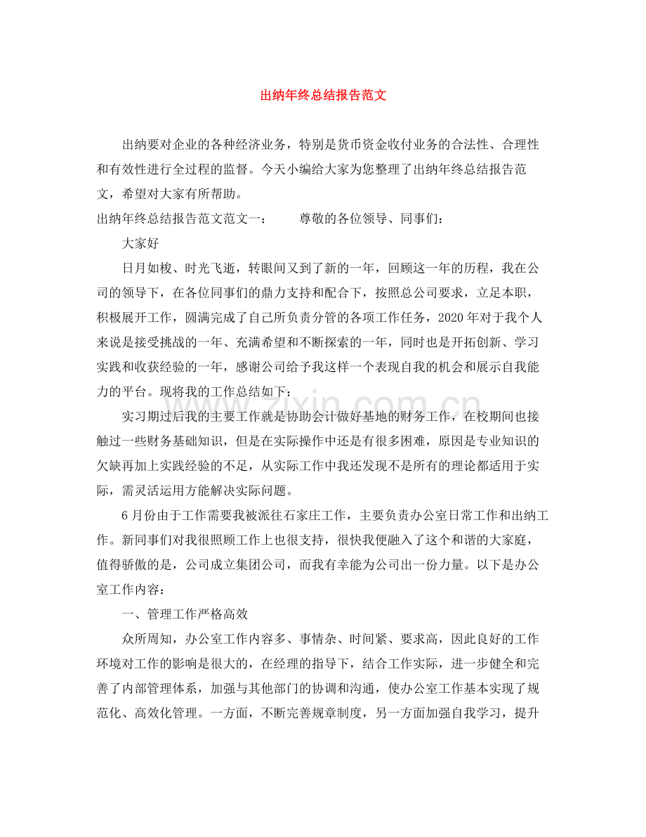 出纳年终总结报告范文.docx_第1页