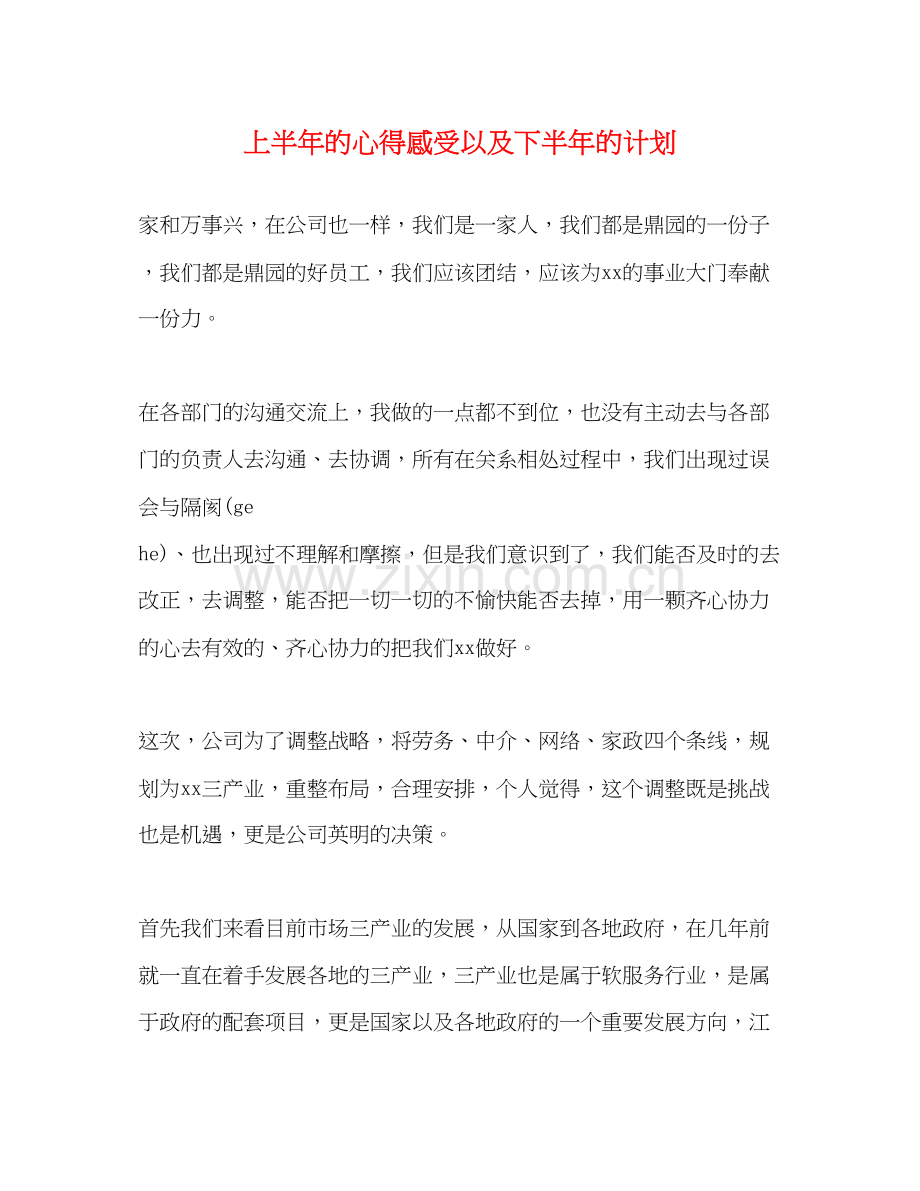 上半年的心得感受以及下半年的计划.docx_第1页
