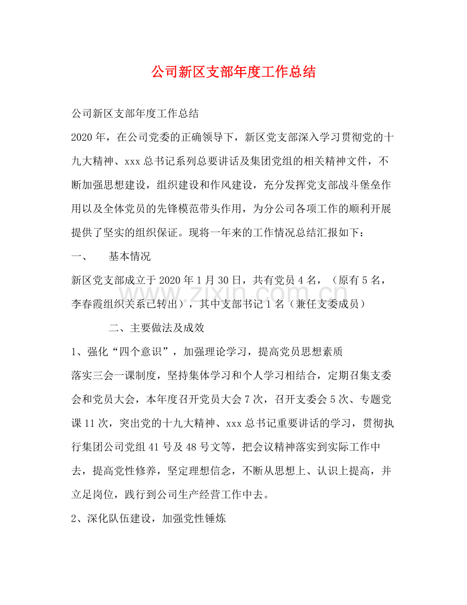 公司新区支部年度工作总结.docx_第1页