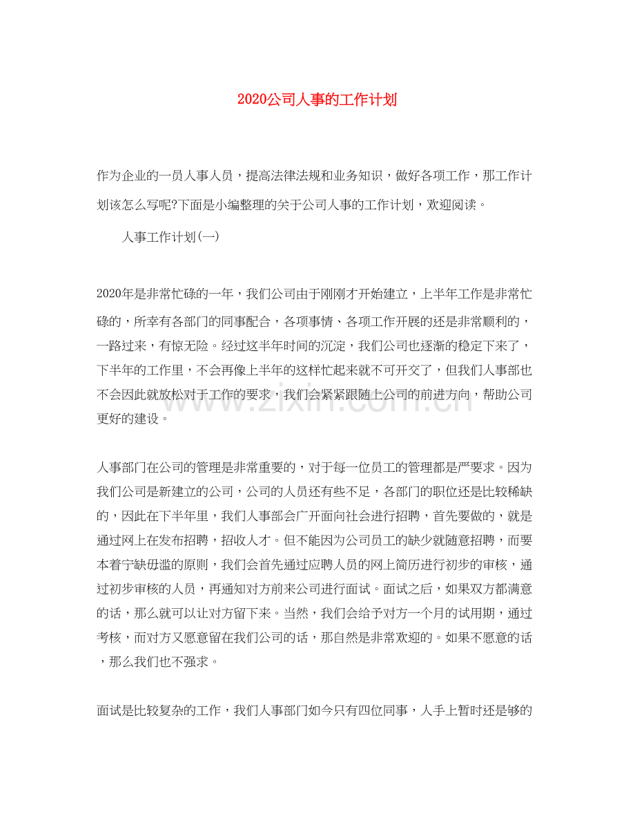 公司人事的工作计划.docx_第1页