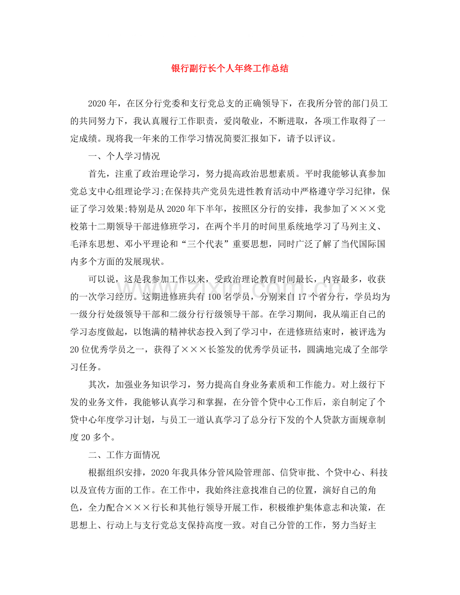 银行副行长个人年终工作总结.docx_第1页