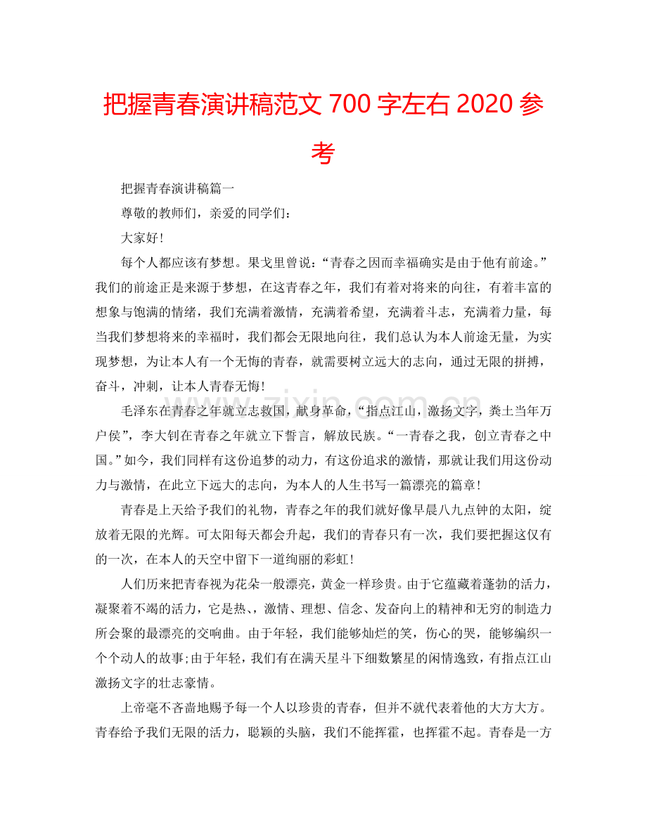 把握青春演讲稿范文700字左右2024参考.doc_第1页