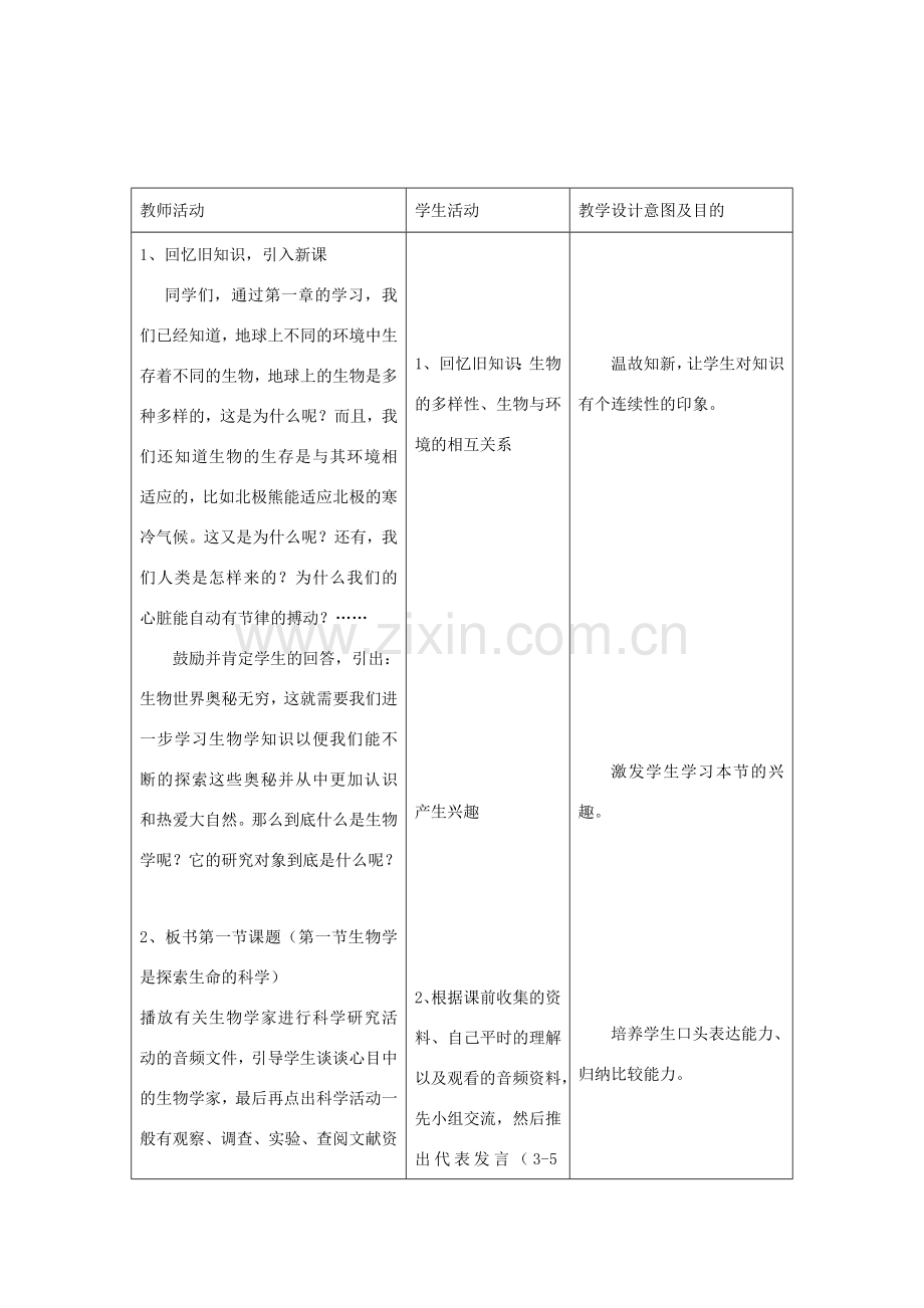 七年级生物上册 1.2.1《生物学是探索生命的科学》教案 （新版）新人教版-（新版）新人教版初中七年级上册生物教案.doc_第2页