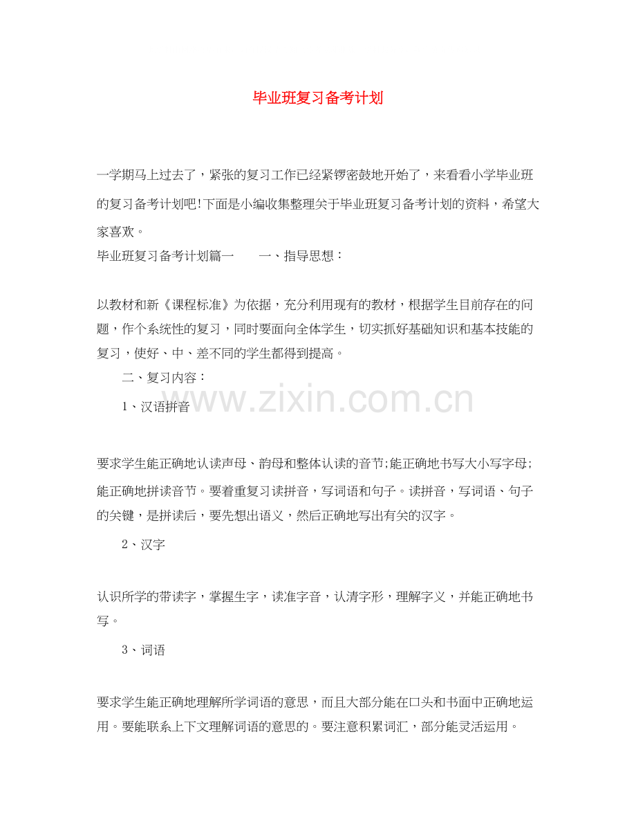 毕业班复习备考计划.docx_第1页