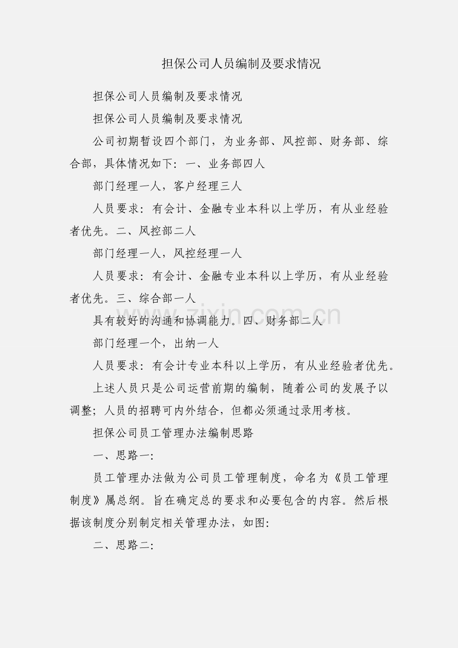 担保公司人员编制及要求情况.docx_第1页
