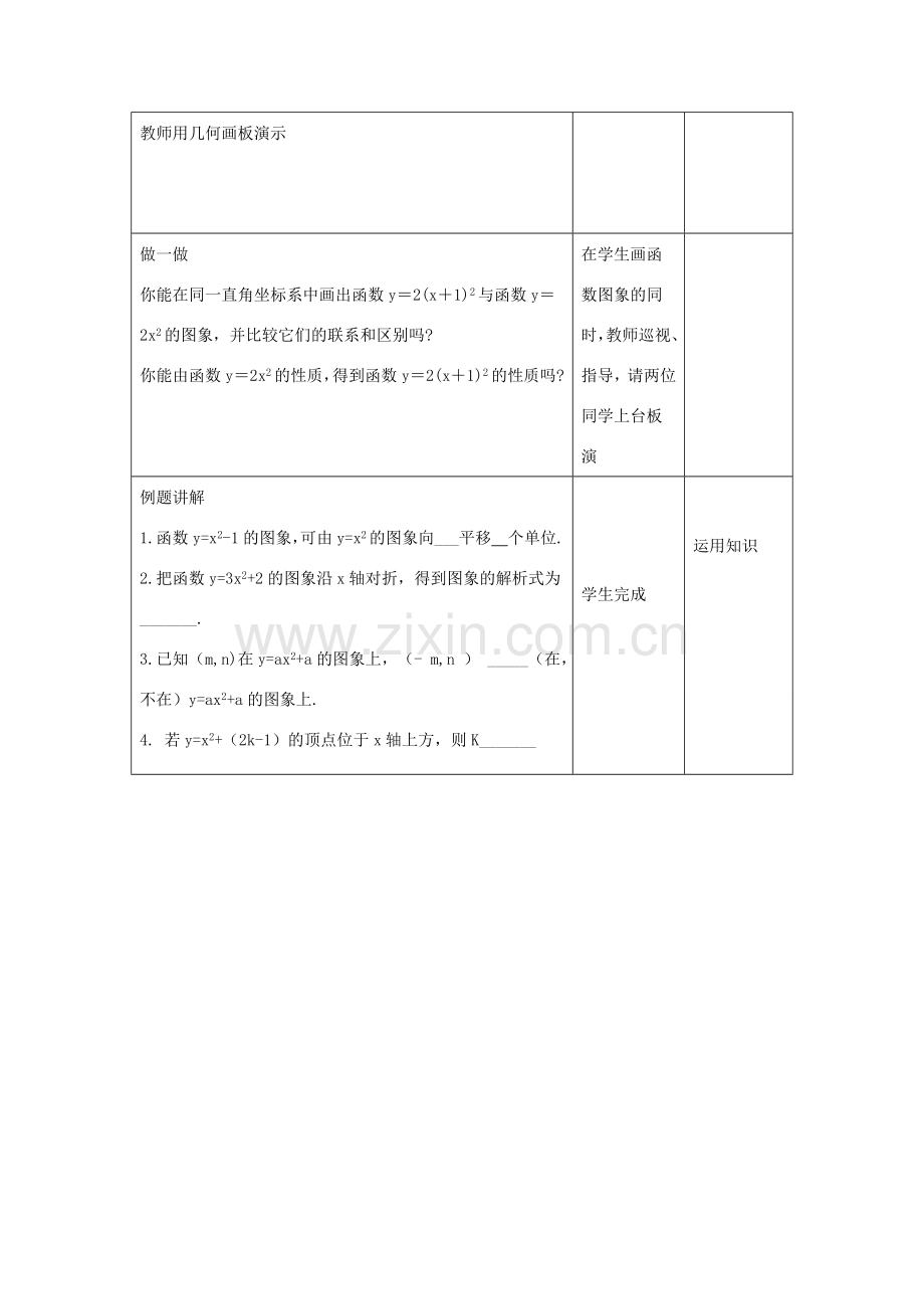 九年级数学上册 3.4 二次函数yax2bxc的图象和性质教案1 鲁教版五四制-鲁教版五四制初中九年级上册数学教案.doc_第2页