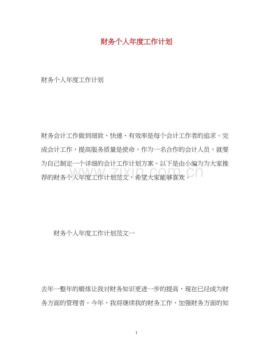 财务个人年度工作计划.docx_第1页