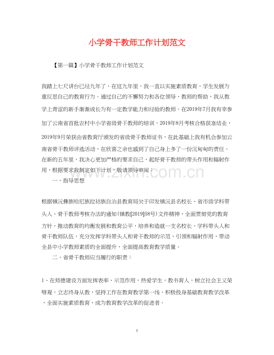 小学骨干教师工作计划范文.docx_第1页