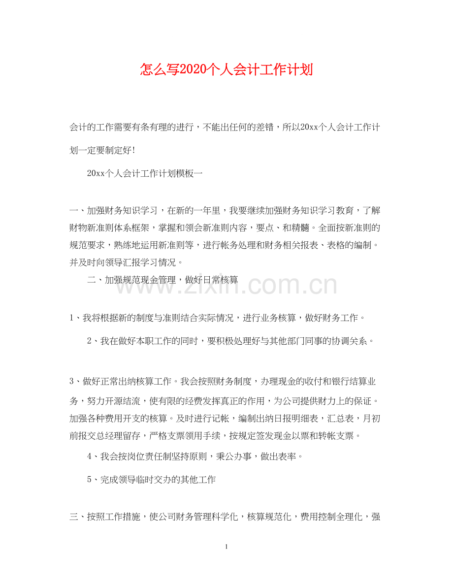 怎么写个人会计工作计划.docx_第1页