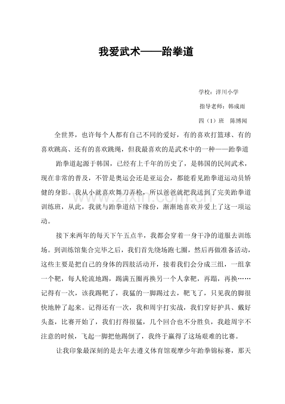 我爱武术——跆拳道(陈博闻).doc_第1页