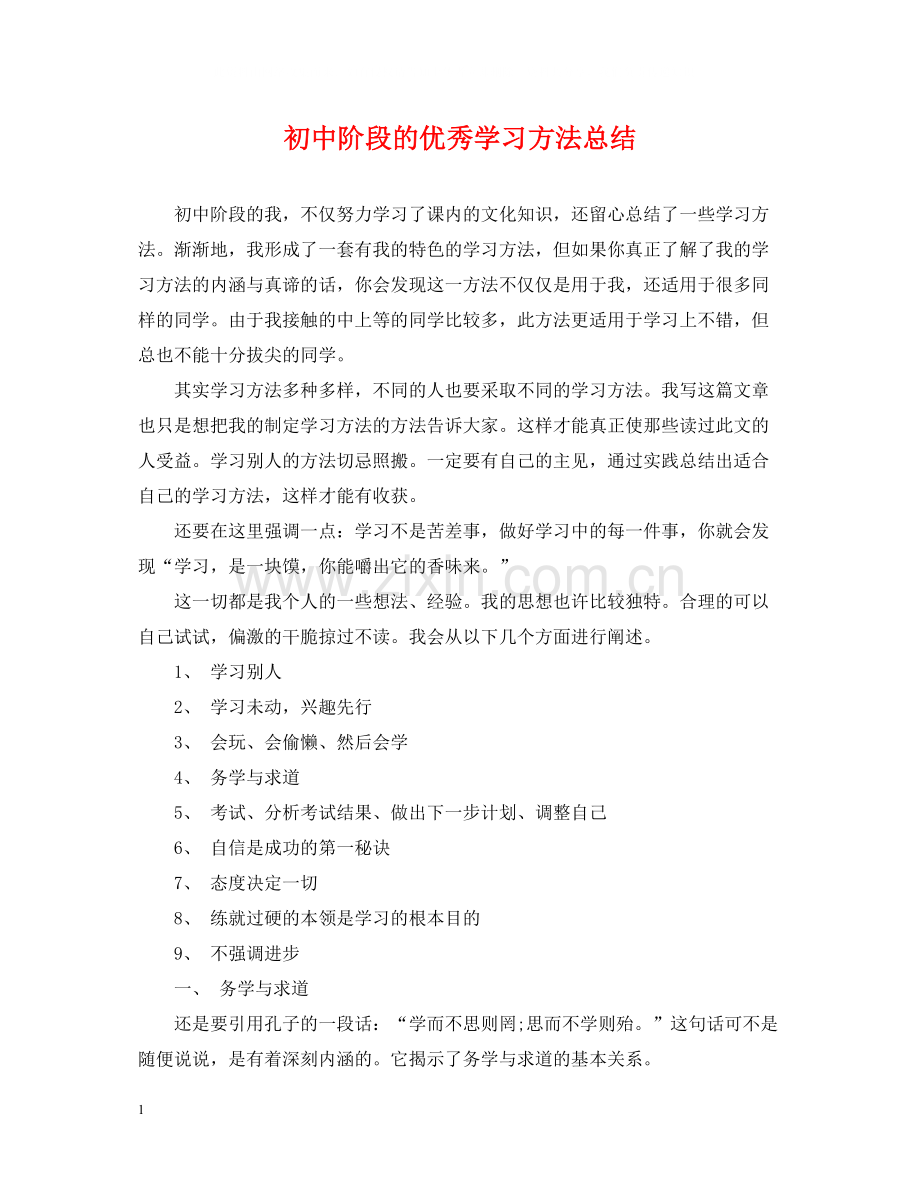 初中阶段的优秀学习方法总结.docx_第1页