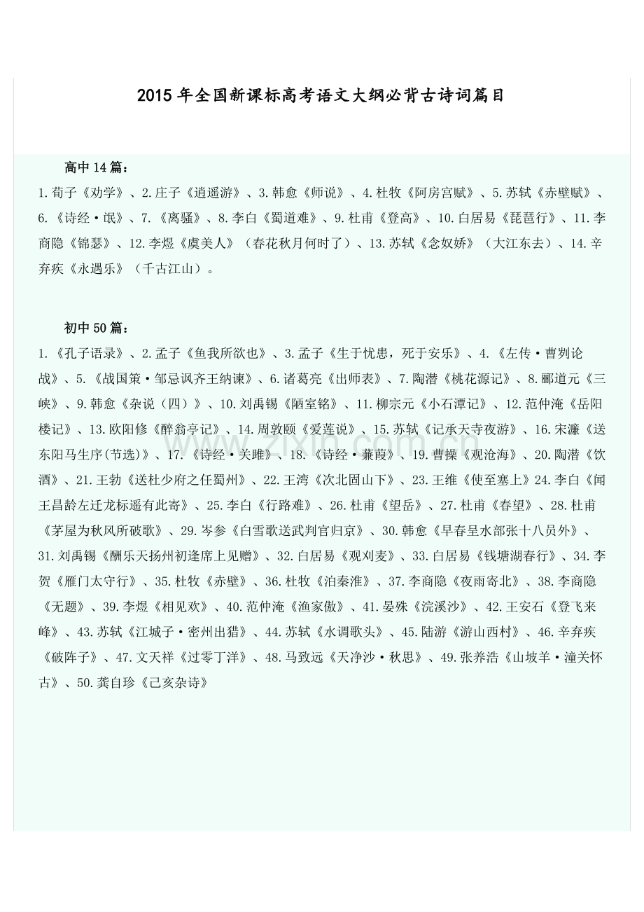 2016年全国课标高考语文背诵篇目.doc_第1页