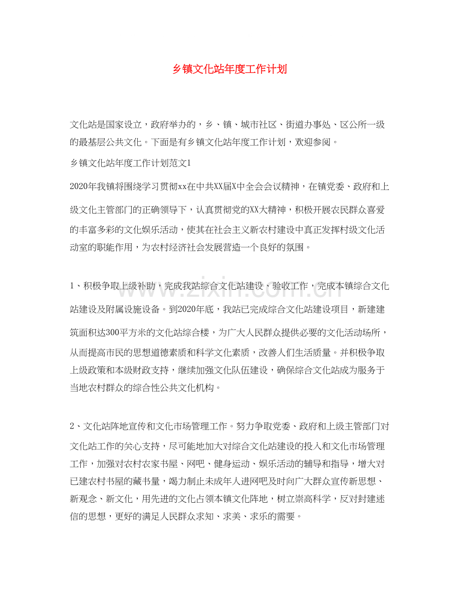 乡镇文化站年度工作计划.docx_第1页