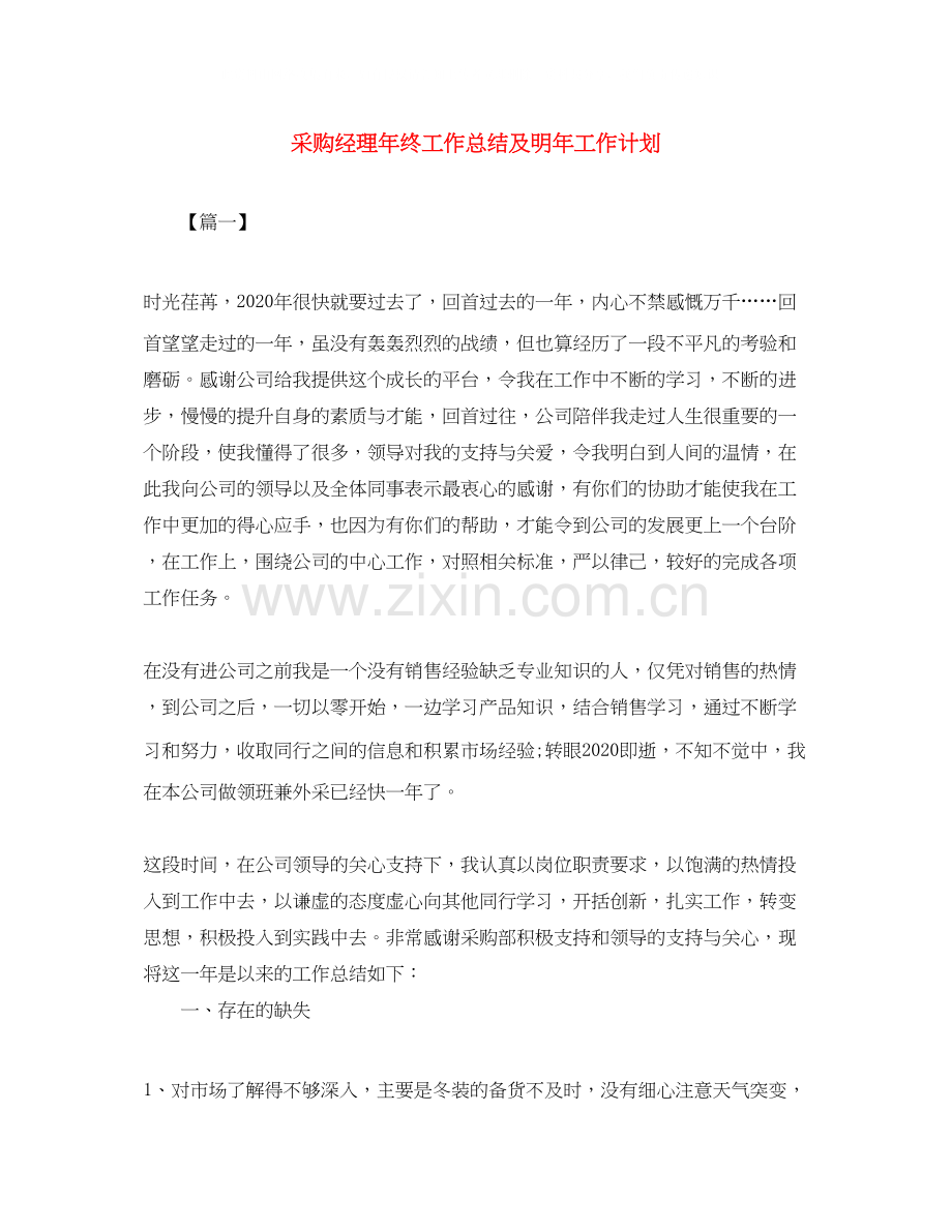 采购经理年终工作总结及明年工作计划.docx_第1页
