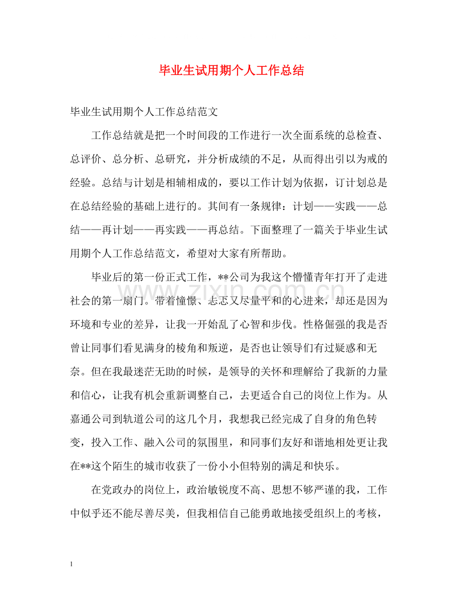 毕业生试用期个人工作总结.docx_第1页