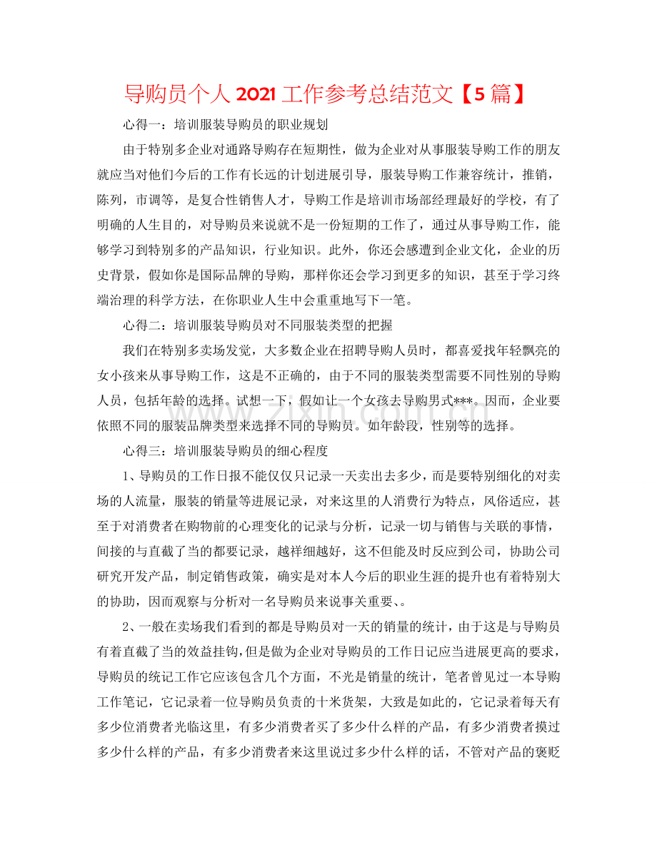 导购员个人2024工作参考总结范文【5篇】.doc_第1页
