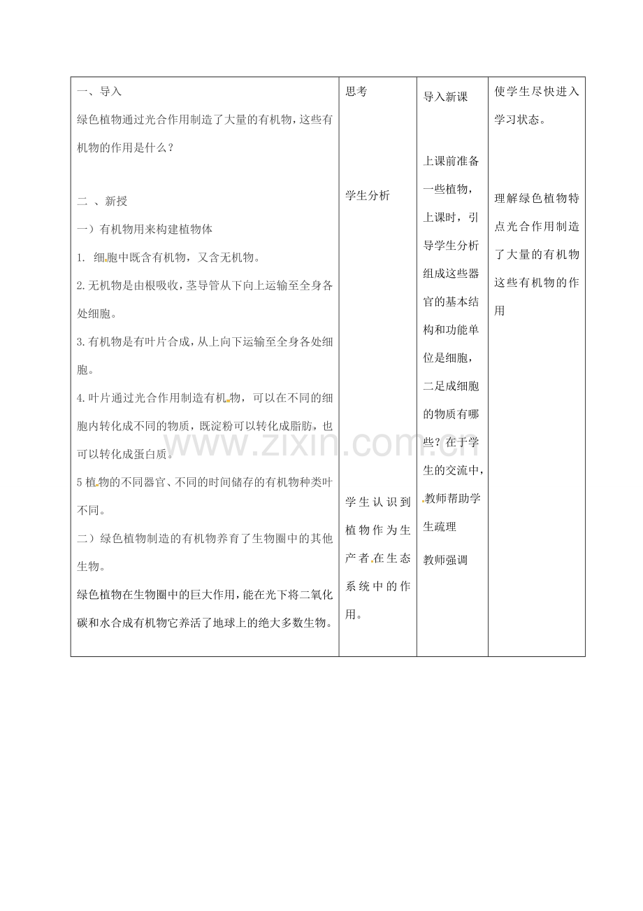 七年级生物上册 3.4 绿色植物是有机物的制造者教案2 （新版）新人教版-（新版）新人教版初中七年级上册生物教案.doc_第2页