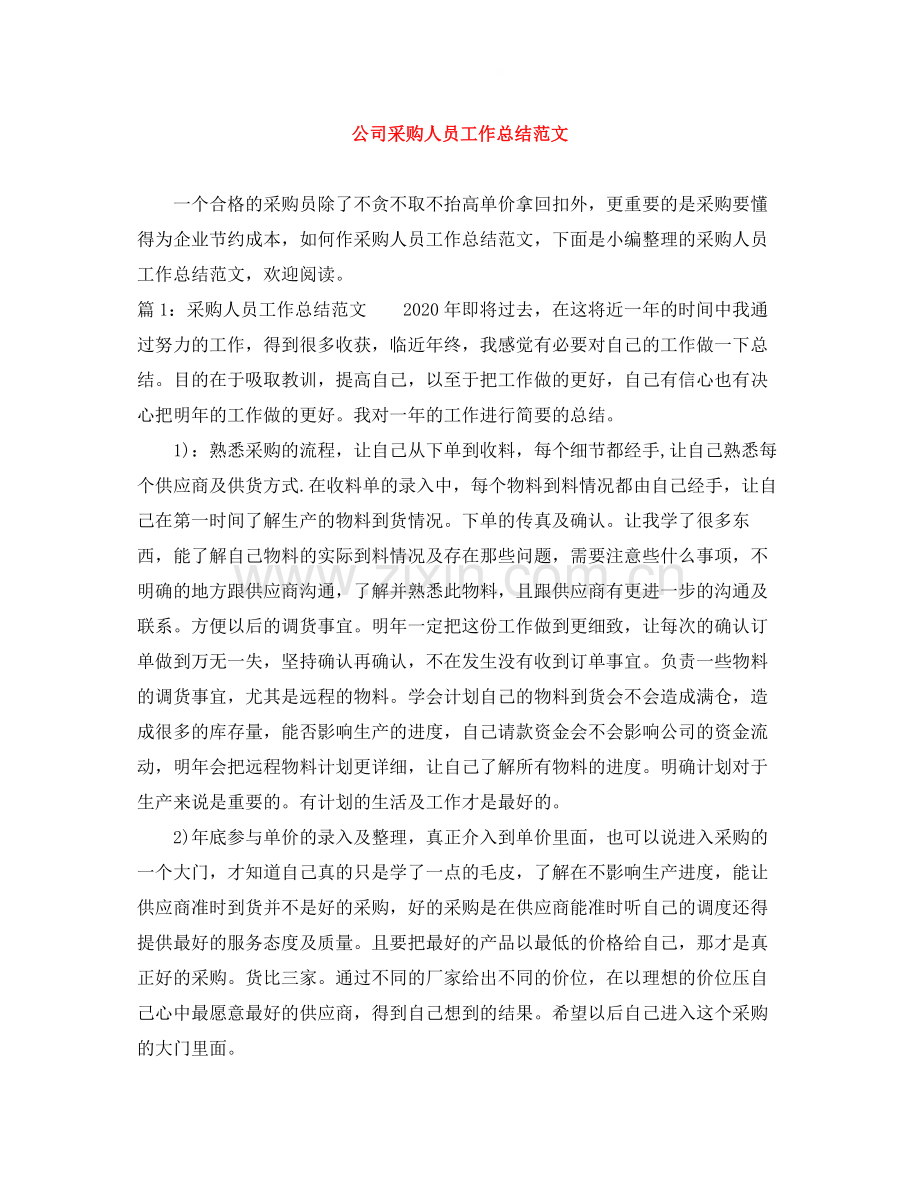 公司采购人员工作总结范文.docx_第1页