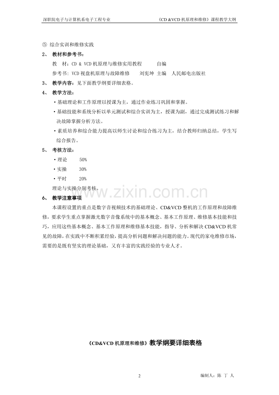 CD&VCD机原理和维修课程教学大纲.doc_第2页