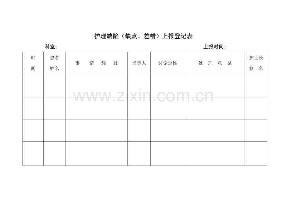 护理缺陷(缺点、差错)上报登记表.doc_第1页