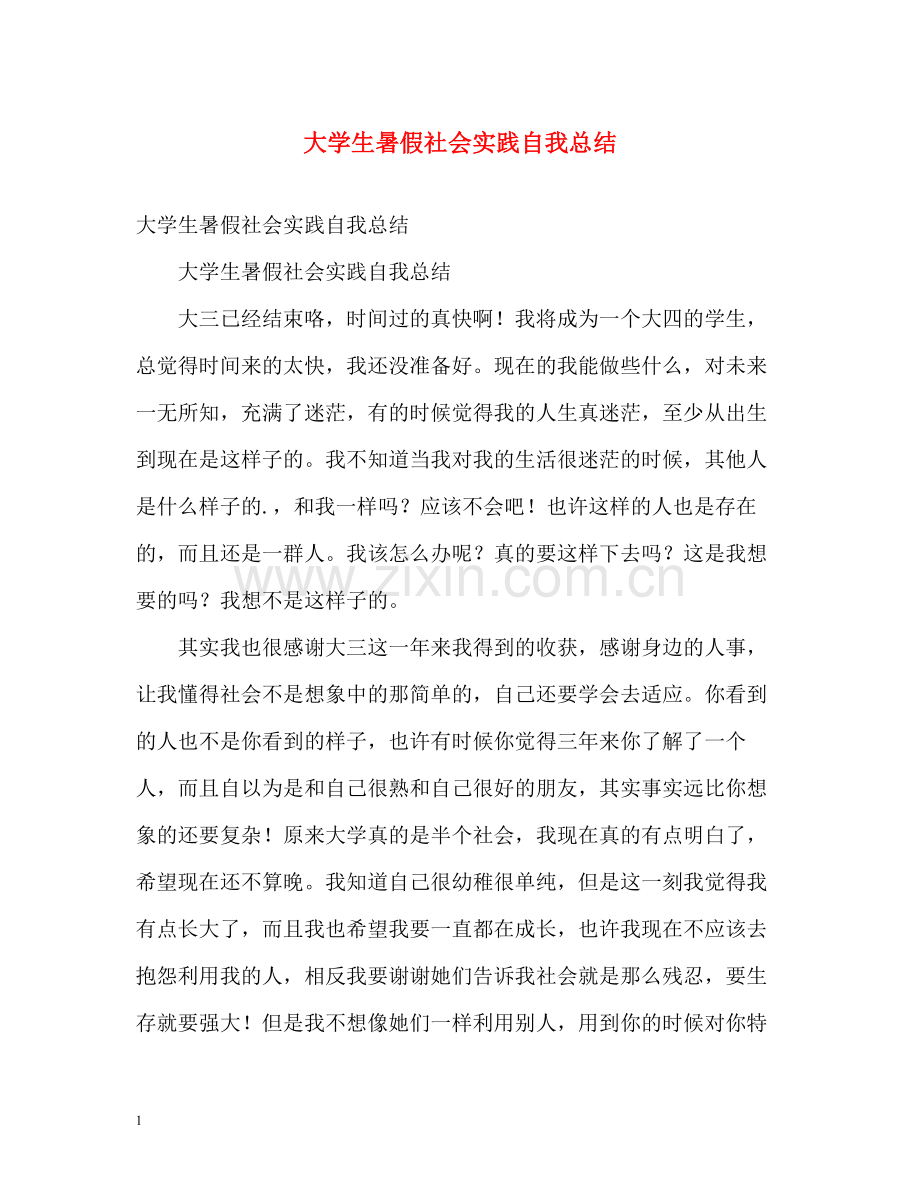 大学生暑假社会实践自我总结.docx_第1页