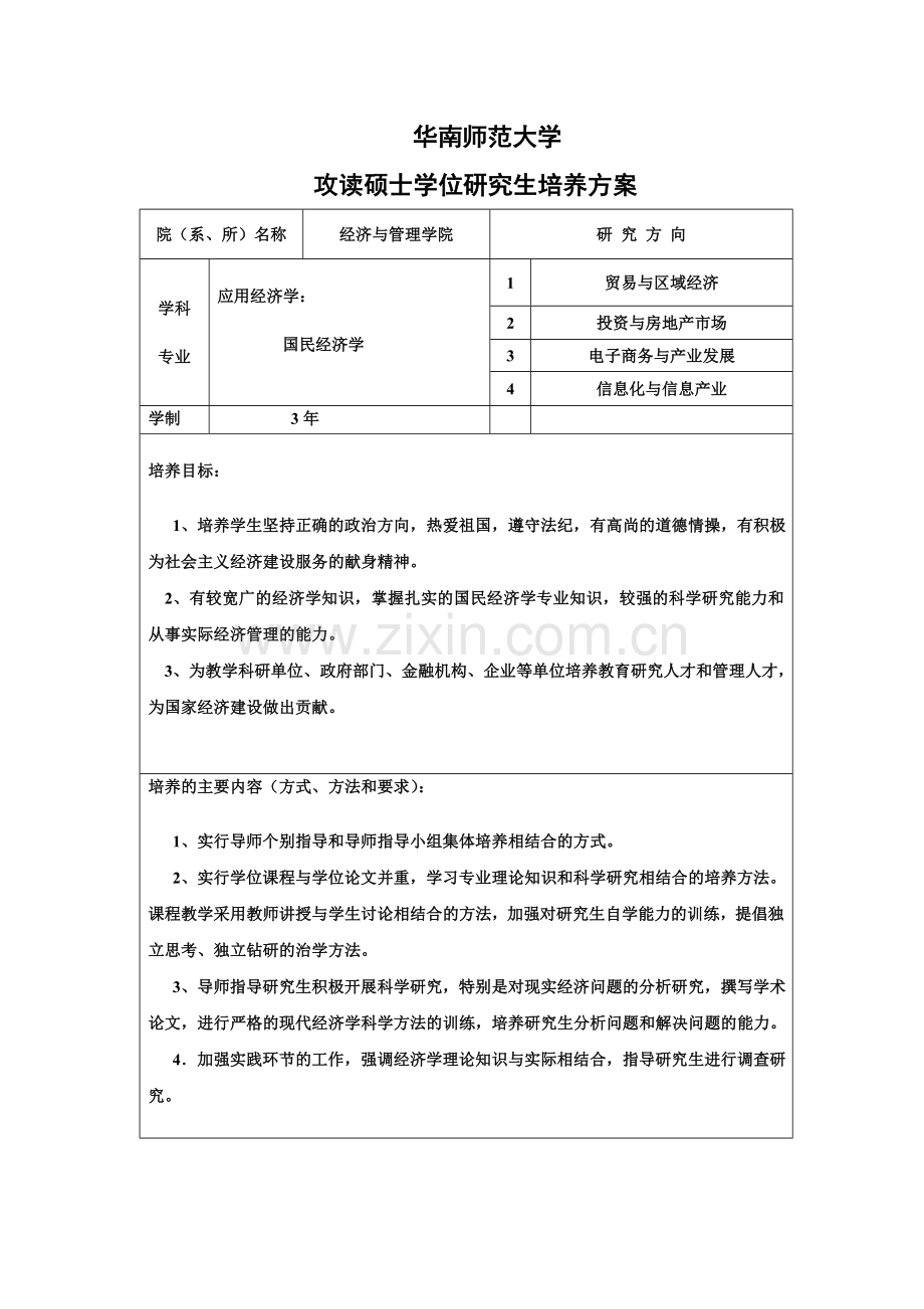 国民经济学专业硕士点培养方案.doc_第1页