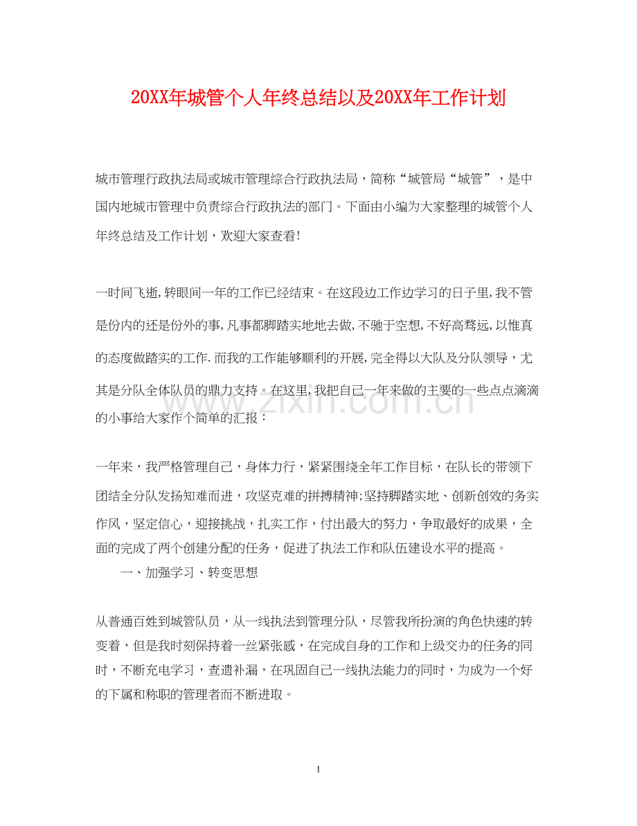 城管个人年终总结以及工作计划2.docx_第1页