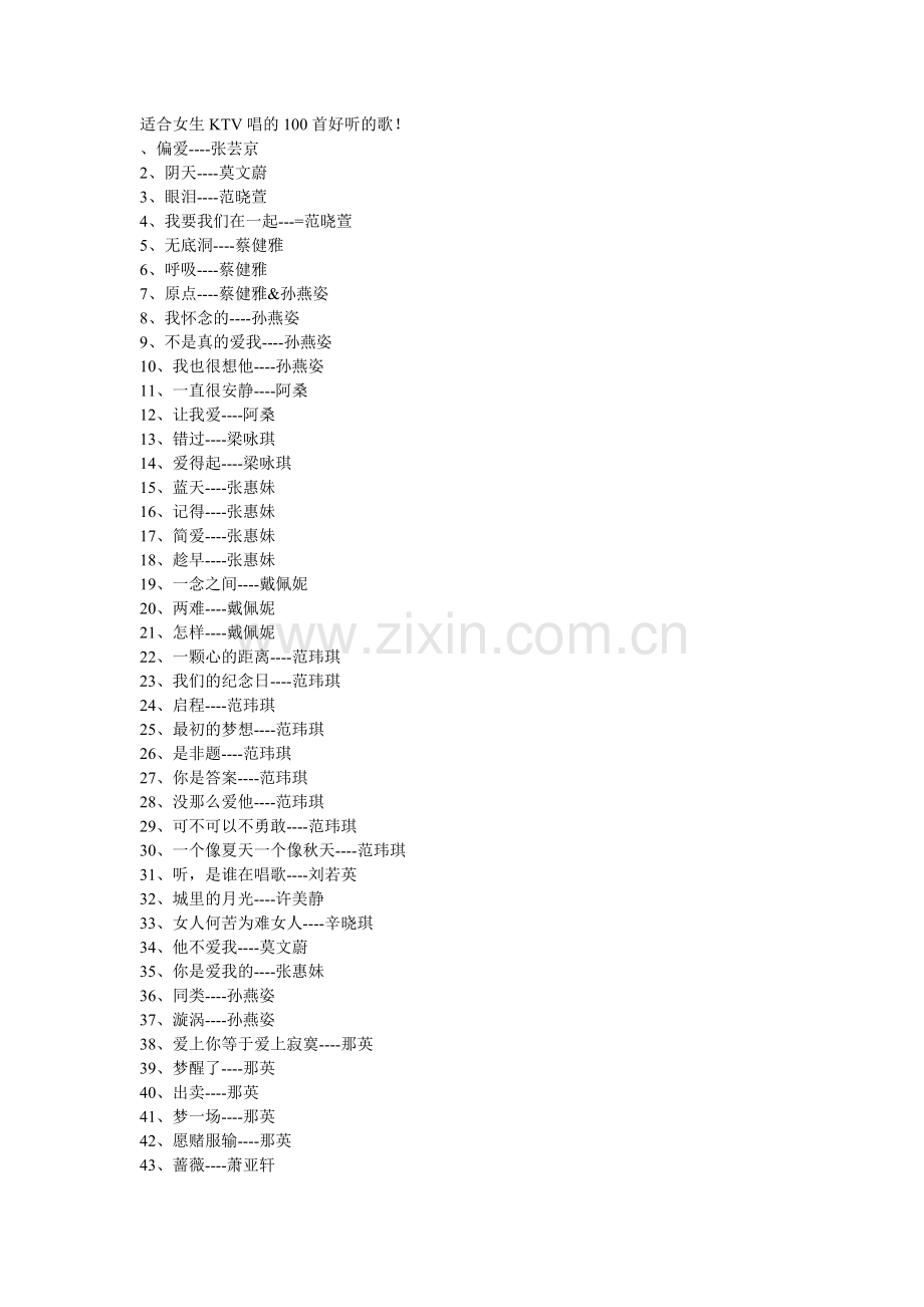 适合女生KTV唱的100首好听的歌.doc_第1页