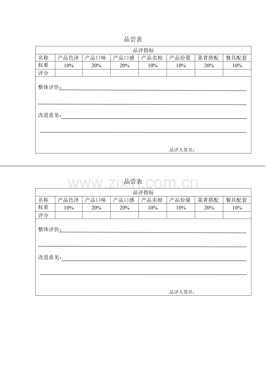 套餐品尝表.doc_第1页