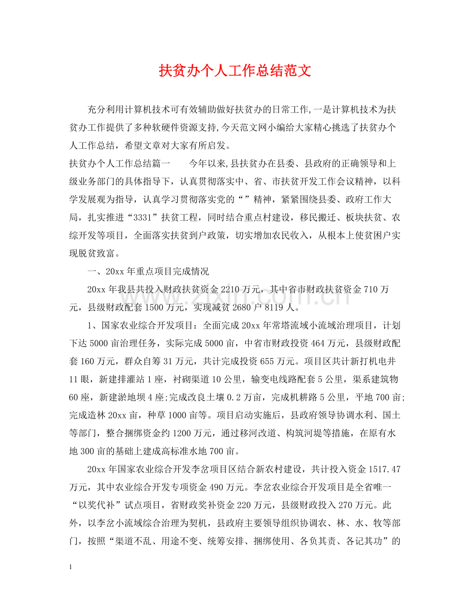 扶贫办个人工作总结范文.docx_第1页