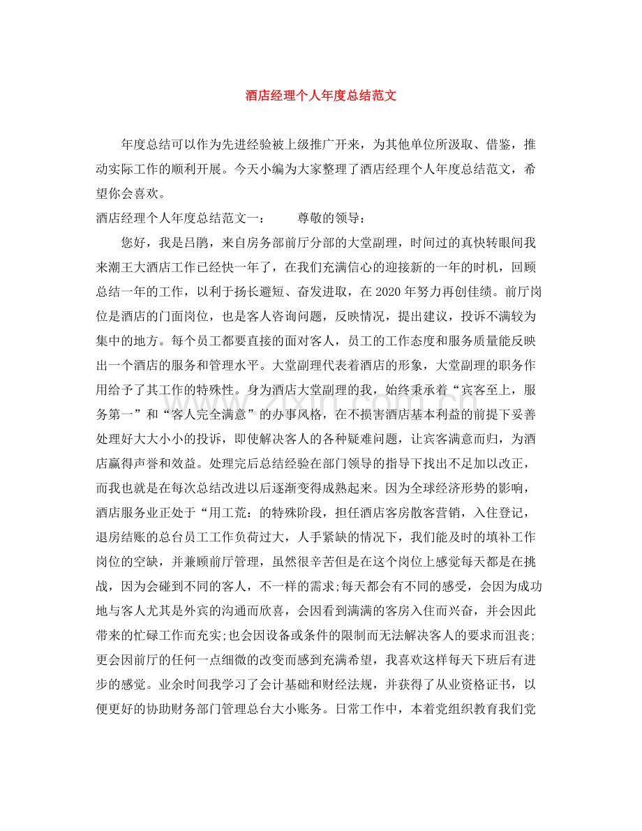 酒店经理个人年度总结范文.docx_第1页