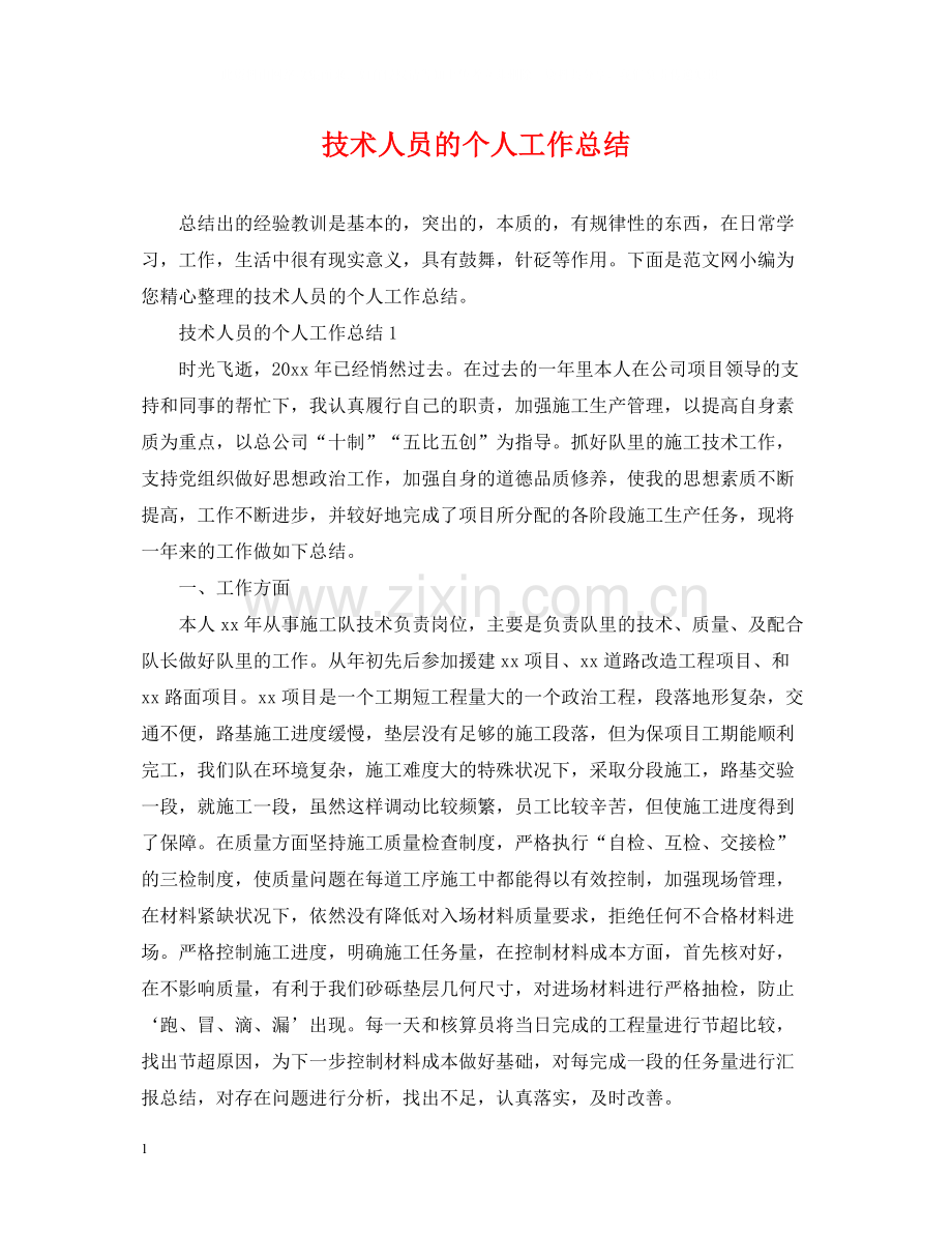 技术人员的个人工作总结.docx_第1页