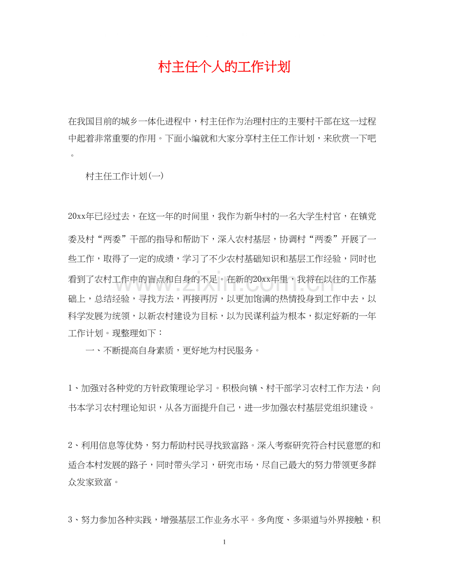 村主任个人的工作计划.docx_第1页