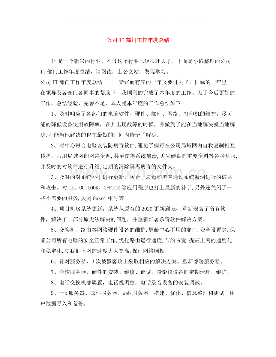 公司IT部门工作年度总结.docx_第1页