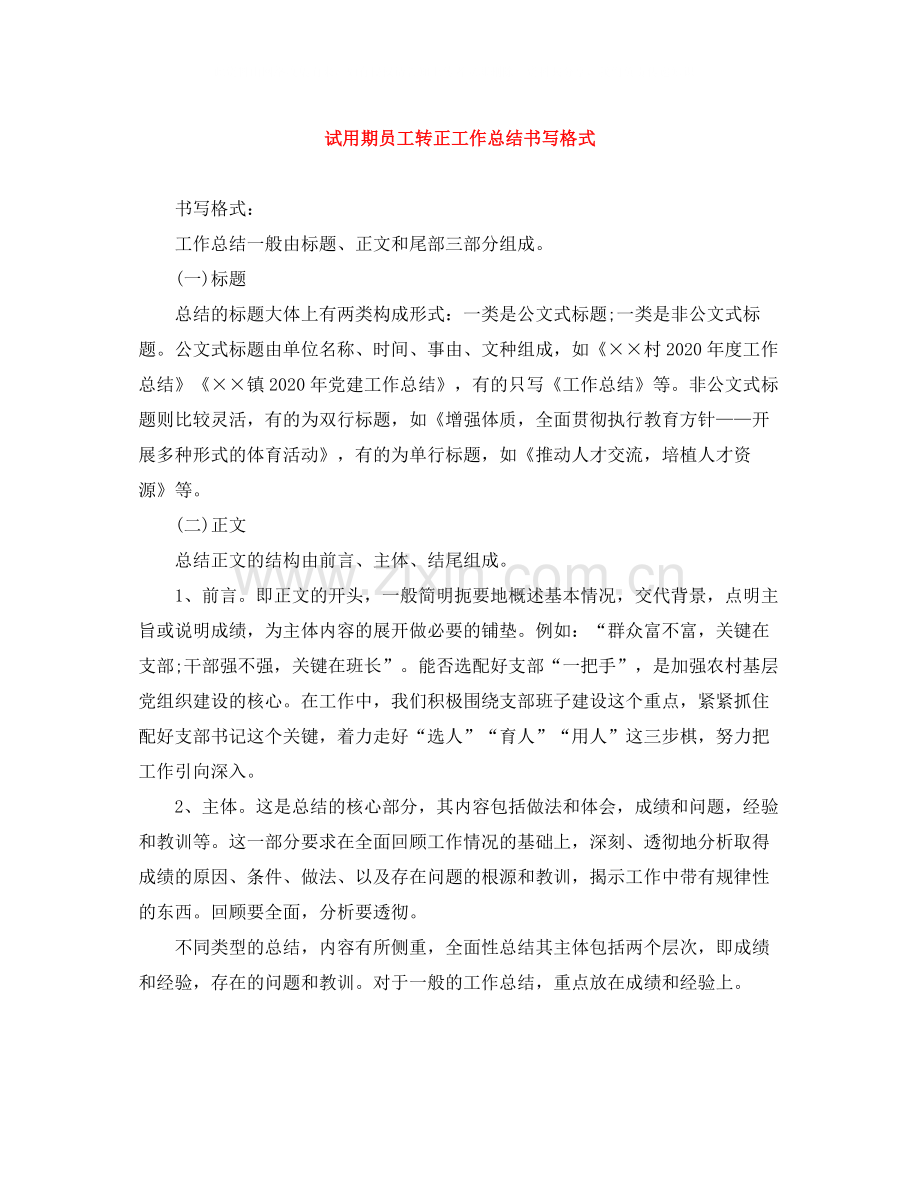 试用期员工转正工作总结书写格式2.docx_第1页